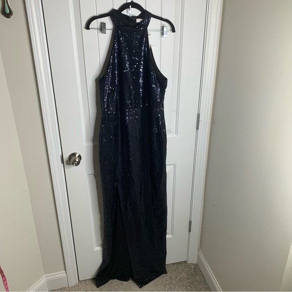 Likely Revolve black sequin halter Carrie formal gown size 14 prom wedding guest - Picture 2 of 10